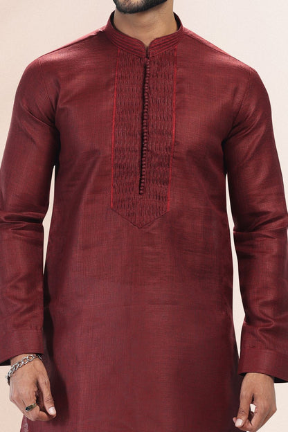 Maroon Linen Cotton Kurta for Men (NMK-6730) - Nihal Fashions