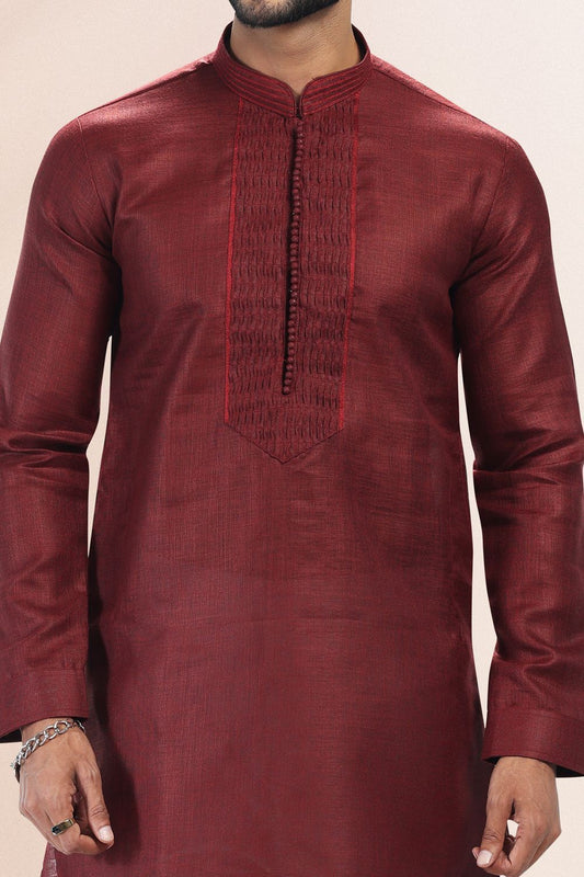 Maroon Linen Cotton Kurta for Men (NMK-6730) - Nihal Fashions