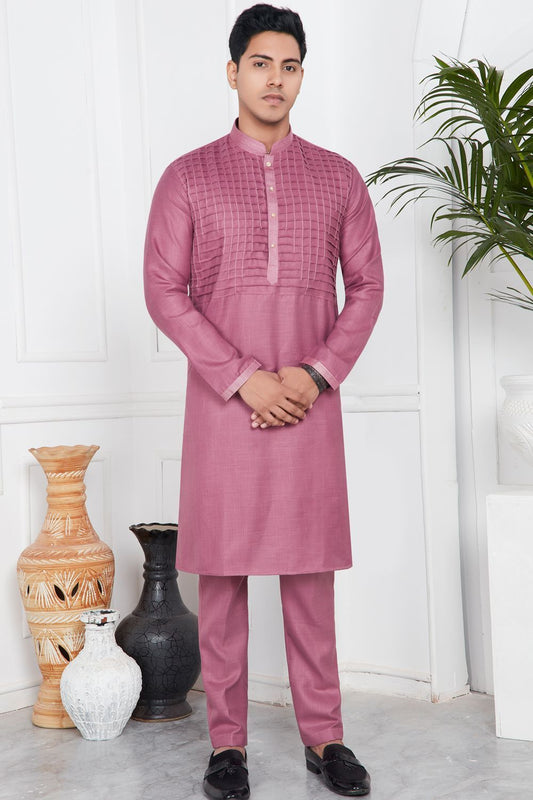Mauve Linen Cotton Kurta Pajama (NMK-7585) - Nihal Fashions