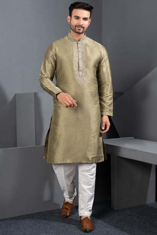 Mehendi Green Banglori Silk Kurta Pajama (NMK-8713) - Nihal Fashions