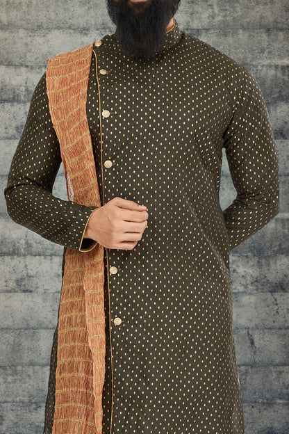 Mehendi Green Cotton Silk Indo Western (NMK-6776) - Nihal Fashions