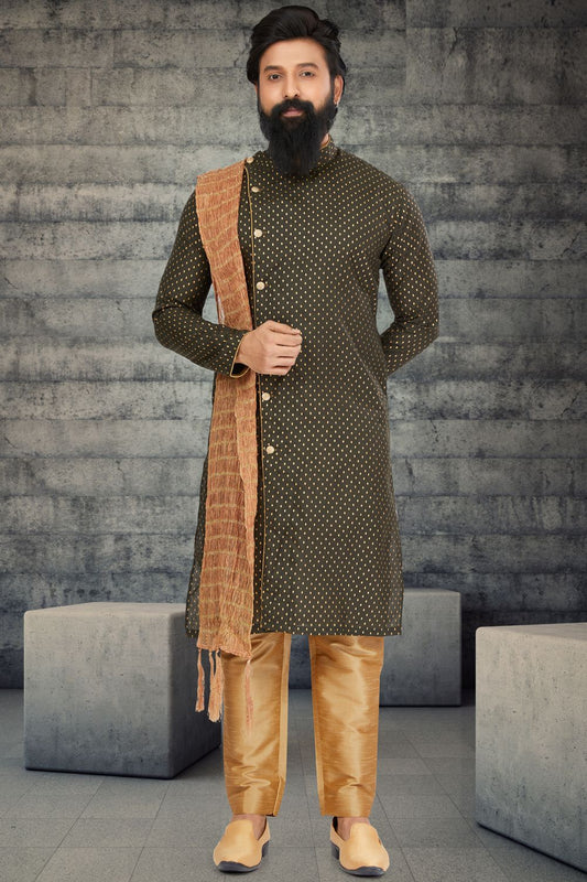 Mehendi Green Cotton Silk Indo Western (NMK-6776) - Nihal Fashions