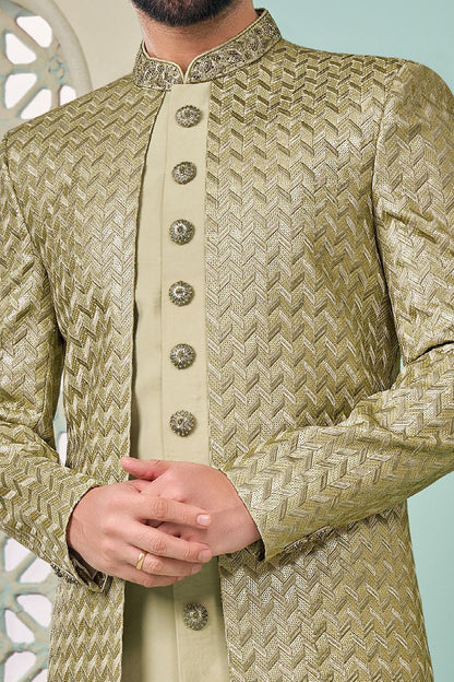 Mehendi Green Embroidered Art Silk Indo Western (NMK-7651) - Nihal Fashions