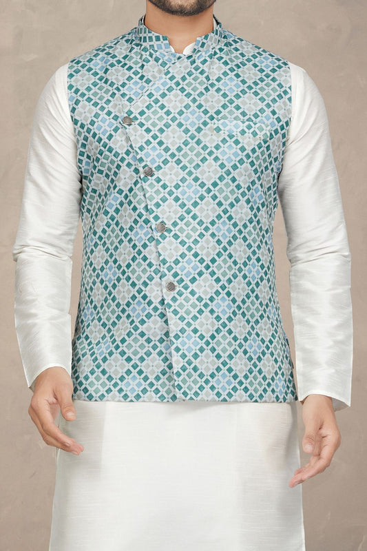 Multicoloured Art Silk Mens Nehru Jacket (NMK-6961) - Nihal Fashions