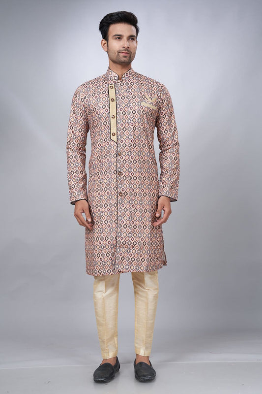 Multicoloured Chicken Digital Print Mens Indo Western (NMK-6934) - Nihal Fashions