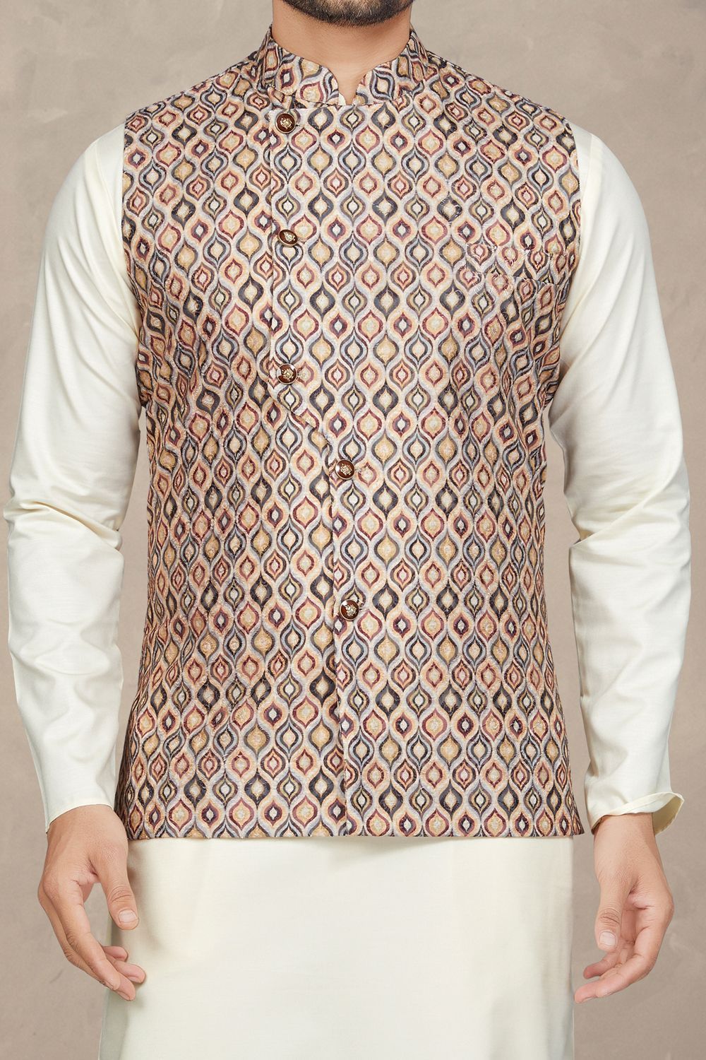 Multicoloured Cotton Mens Nehru Jacket (NMK-6951) - Nihal Fashions