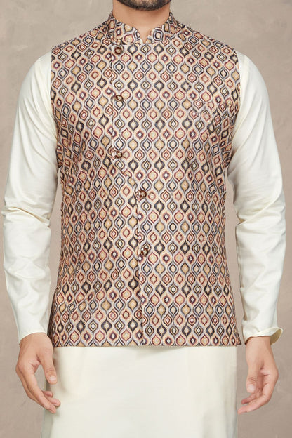 Multicoloured Cotton Mens Nehru Jacket (NMK-6951) - Nihal Fashions
