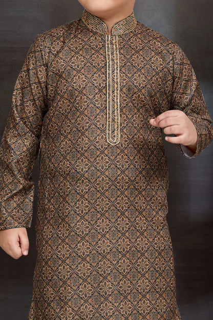 Multicoloured Cotton Printed Boys Kurta Pajama (NKK-789) - Nihal Fashions