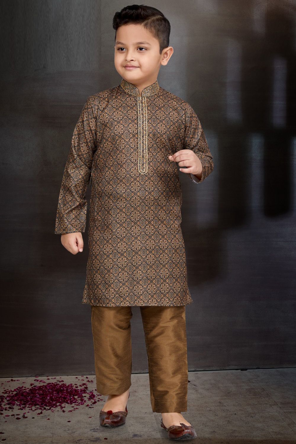 Multicoloured Cotton Printed Boys Kurta Pajama (NKK-789) - Nihal Fashions