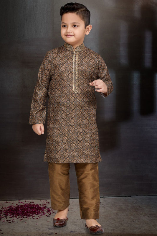 Multicoloured Cotton Printed Boys Kurta Pajama (NKK-789) - Nihal Fashions