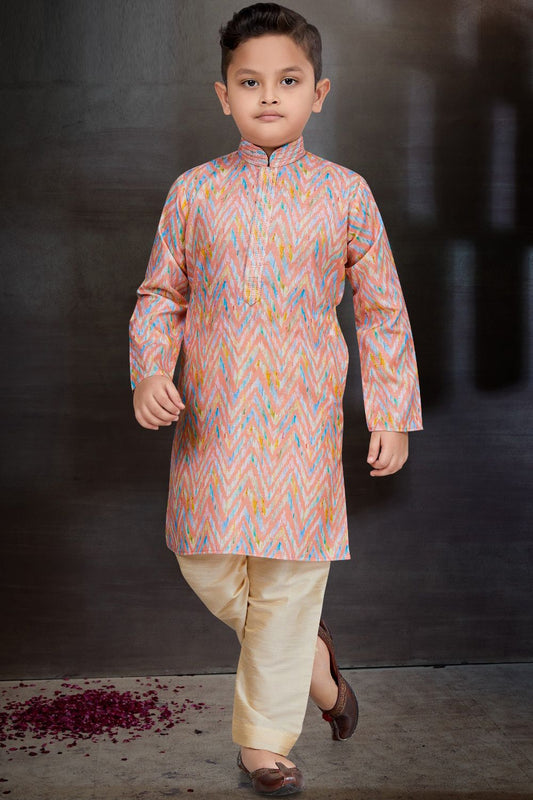Multicoloured Cotton Printed Boys Kurta Pajama (NKK-792) - Nihal Fashions
