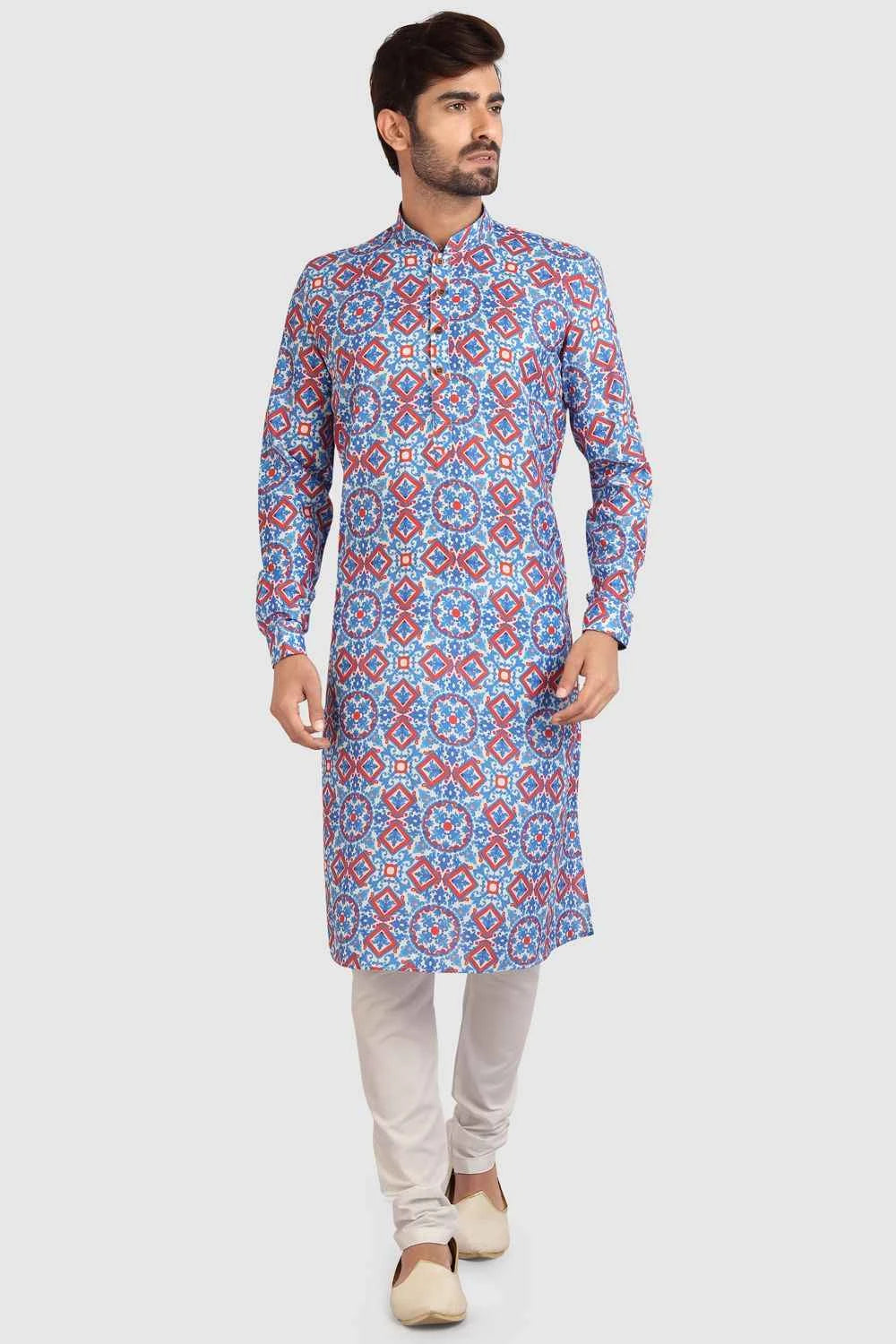 Multicoloured Cotton Printed Kurta Pajama (NMK-5721)