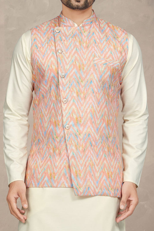 Multicoloured Cotton Printed Mens Nehru Jacket (NMK-6956) - Nihal Fashions