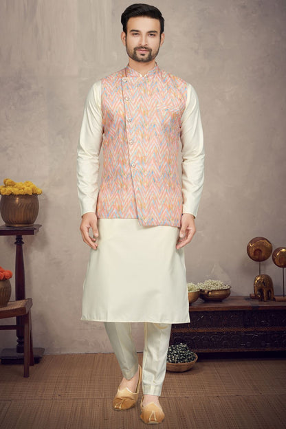 Multicoloured Cotton Printed Mens Nehru Jacket (NMK-6956) - Nihal Fashions