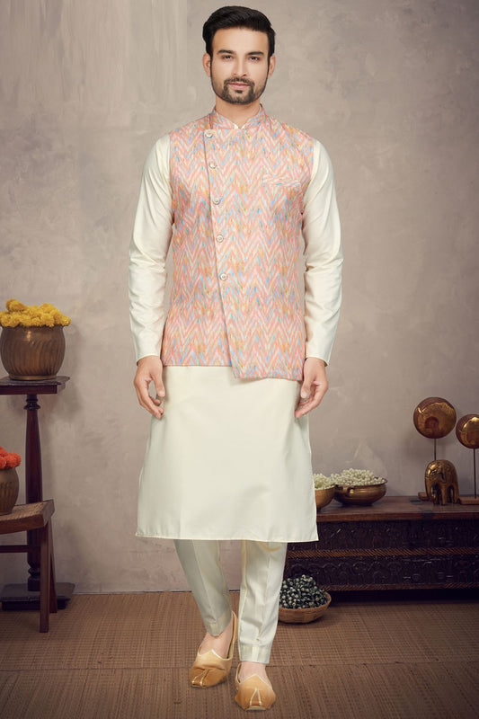 Multicoloured Cotton Printed Mens Nehru Jacket (NMK-6956) - Nihal Fashions