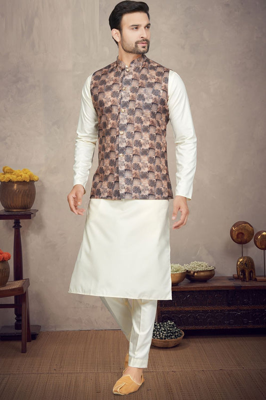Multicoloured Cotton Printed Nehru Jacket (NMK-6957) - Nihal Fashions