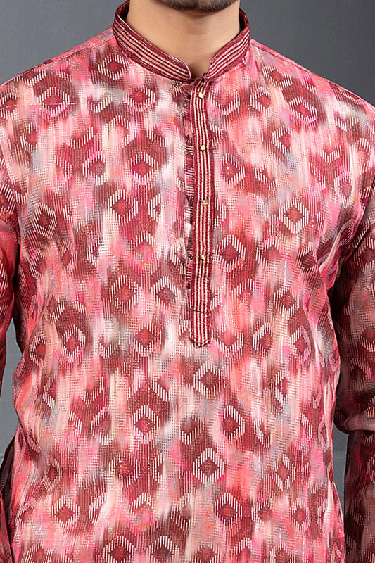 Multicoloured Cotton Silk Kurta Pajama For Men (NMK-8784) - Nihal Fashions