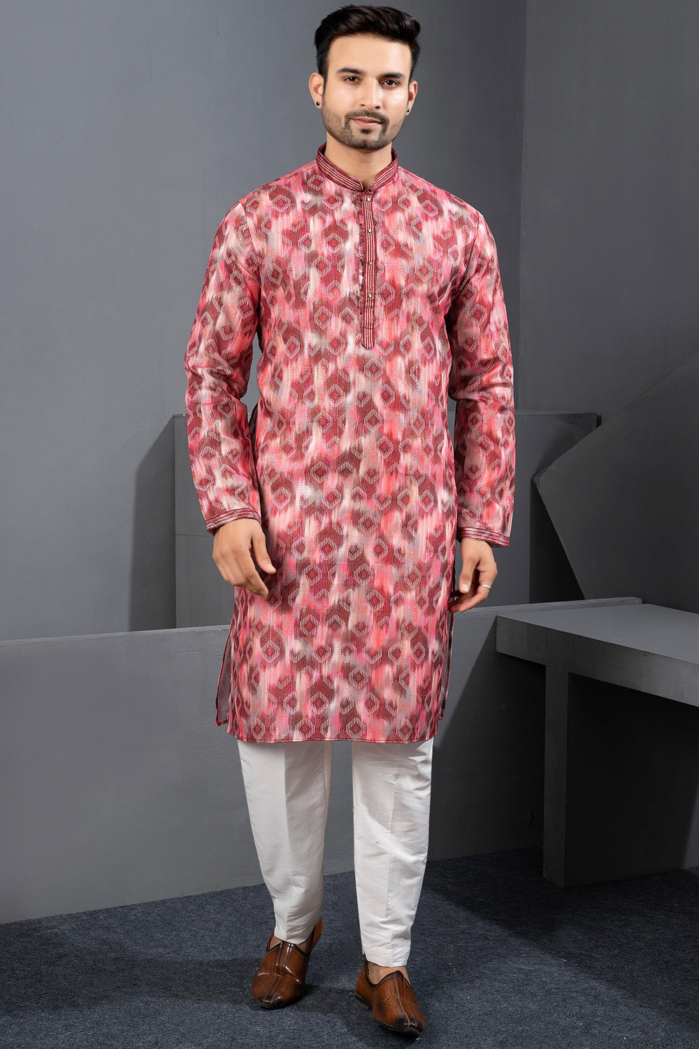 Multicoloured Cotton Silk Kurta Pajama For Men (NMK-8784) - Nihal Fashions