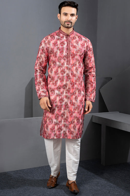 Multicoloured Cotton Silk Kurta Pajama For Men (NMK-8784) - Nihal Fashions