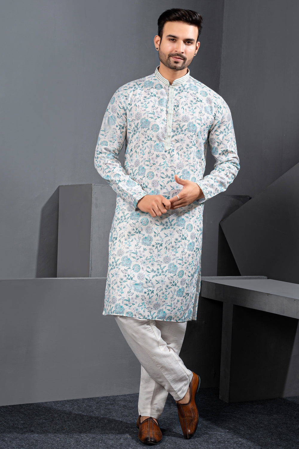 Multicoloured Cotton Silk Kurta Pajama (NMK-8776) - Nihal Fashions