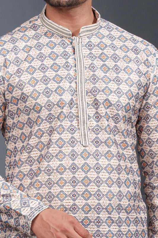 Multicoloured Popcorn Fabric Kurta Pajama (NMK-8769) - Nihal Fashions