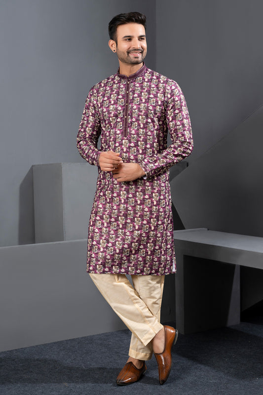 Multicoloured Printed Cotton Silk Casual Kurta (NMK-8752) - Nihal Fashions