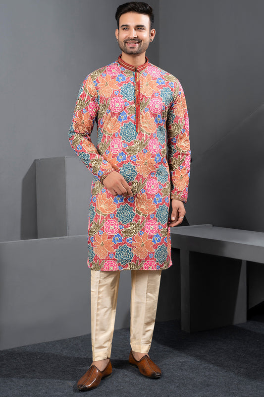 Multicoloured Printed Cotton Silk Casual Kurta (NMK-8754) - Nihal Fashions