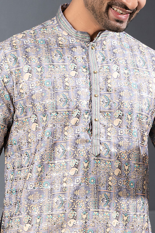 Multicoloured Printed Cotton Silk Casual Kurta Pajama (NMK-8753) - Nihal Fashions