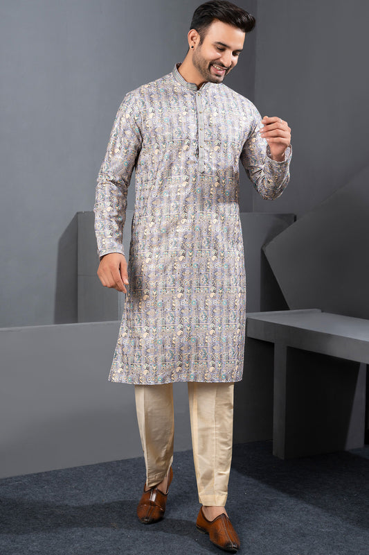 Multicoloured Printed Cotton Silk Casual Kurta Pajama (NMK-8753) - Nihal Fashions