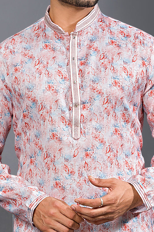 Multicoloured Printed Cotton Silk Indian Kurta (NMK-8761) - Nihal Fashions
