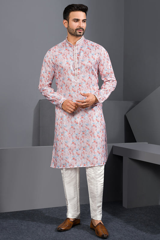 Multicoloured Printed Cotton Silk Indian Kurta (NMK-8761) - Nihal Fashions