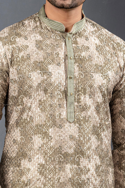 Multicoloured Printed Cotton Silk Kurta Pajama For Men (NMK-8747) - Nihal Fashions