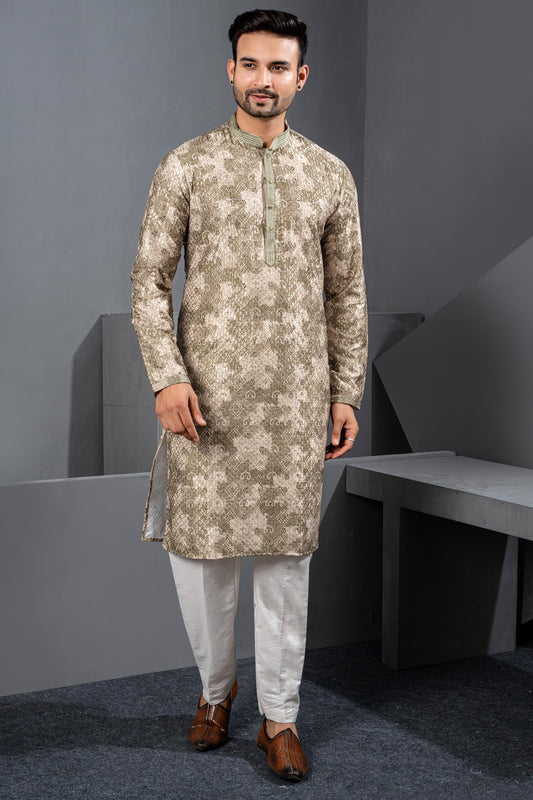 Multicoloured Printed Cotton Silk Kurta Pajama For Men (NMK-8747) - Nihal Fashions