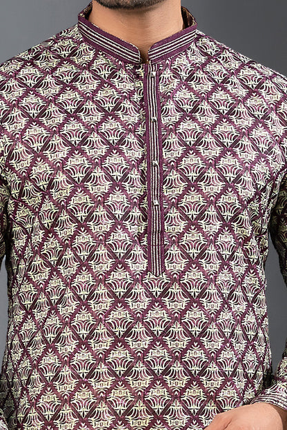 Multicoloured Printed Cotton Silk Kurta Pajama (NMK-8737) - Nihal Fashions