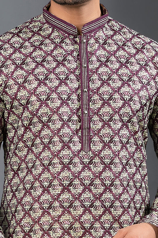 Multicoloured Printed Cotton Silk Kurta Pajama (NMK-8737) - Nihal Fashions