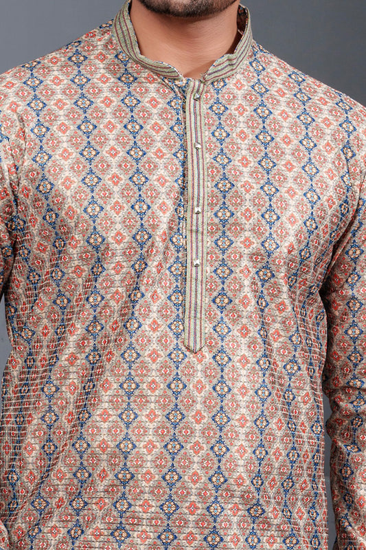 Multicoloured Printed Cotton Silk Kurta Pajama (NMK-8770) - Nihal Fashions