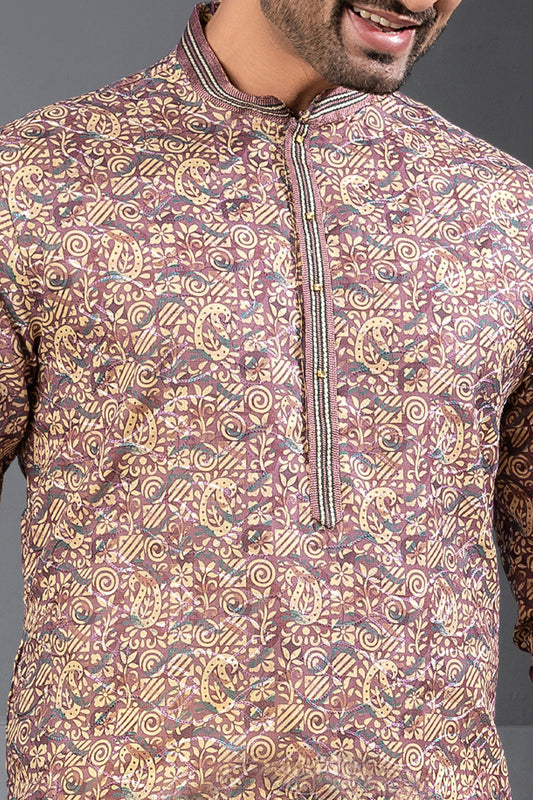 Multicoloured Printed Cotton Silk Kurtas For Men (NMK-8739) - Nihal Fashions