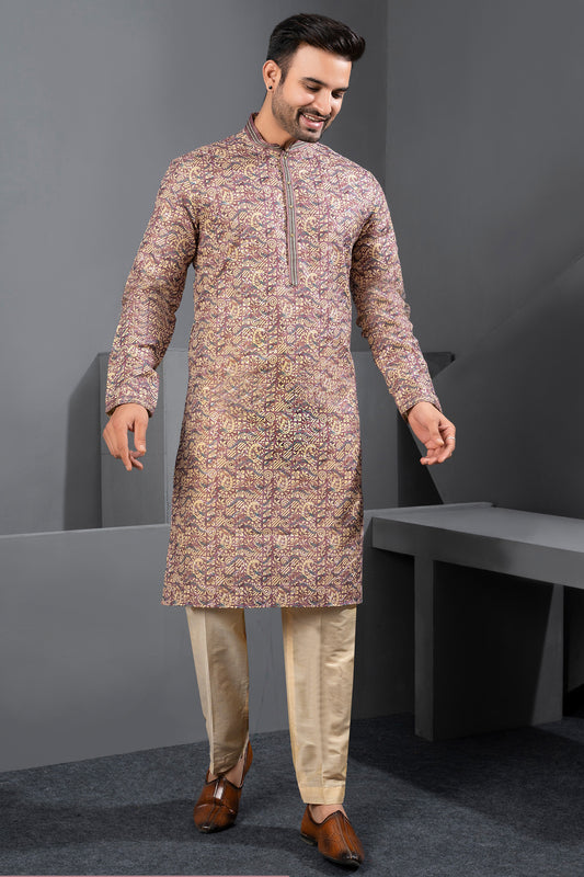 Multicoloured Printed Cotton Silk Kurtas For Men (NMK-8739) - Nihal Fashions