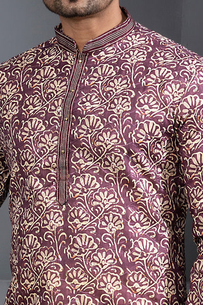 Multicoloured Printed Cotton Silk Kurtas For Men (NMK-8750) - Nihal Fashions