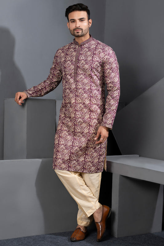 Multicoloured Printed Cotton Silk Kurtas For Men (NMK-8750) - Nihal Fashions