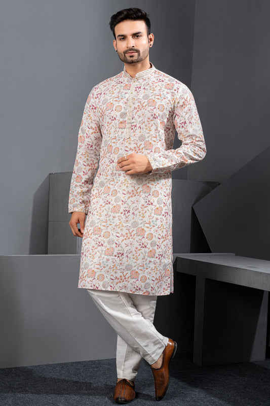 Multicoloured Printed Cotton Silk Kurtas For Men (NMK-8774) - Nihal Fashions