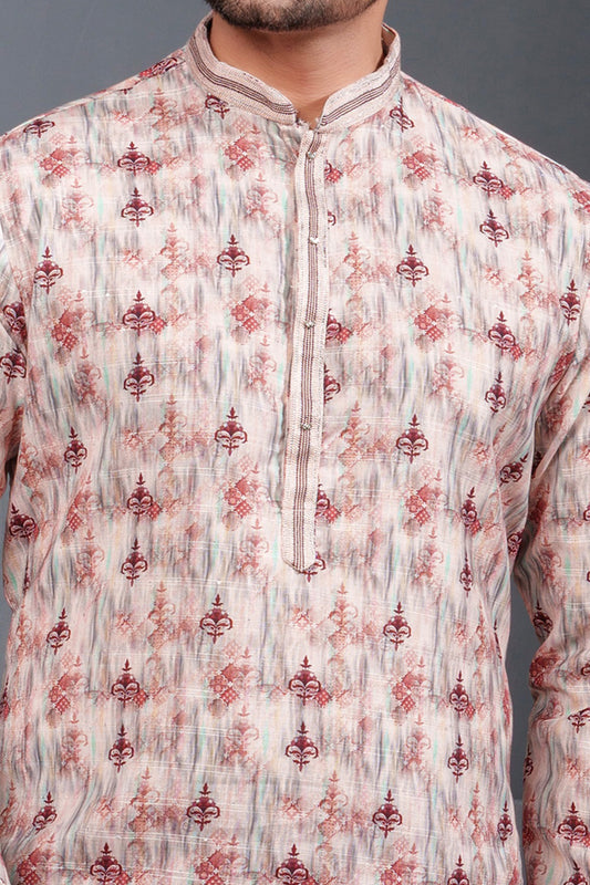 Multicoloured  Printed Cotton Silk Mens Kurta (NMK-8766) - Nihal Fashions