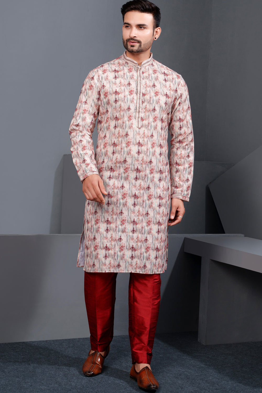 Multicoloured  Printed Cotton Silk Mens Kurta (NMK-8766) - Nihal Fashions