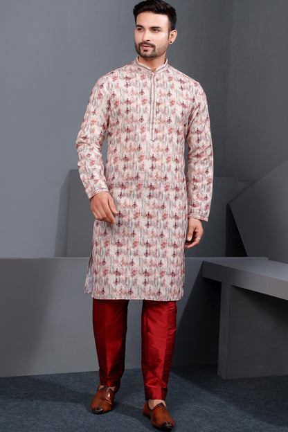 Multicoloured  Printed Cotton Silk Mens Kurta (NMK-8766) - Nihal Fashions
