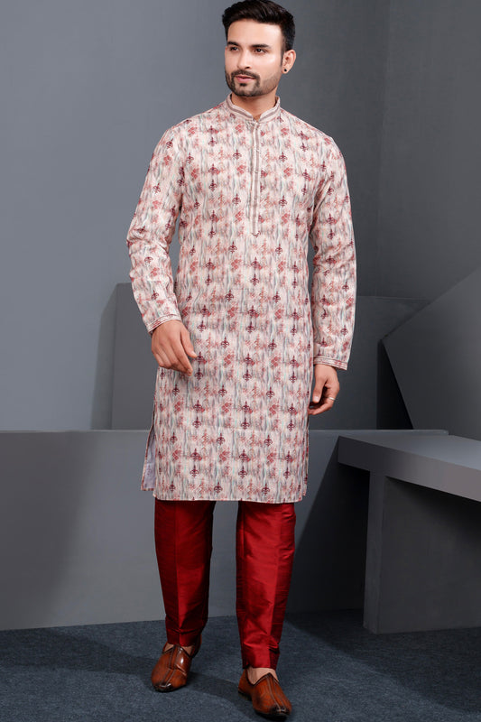 Multicoloured  Printed Cotton Silk Mens Kurta (NMK-8766) - Nihal Fashions