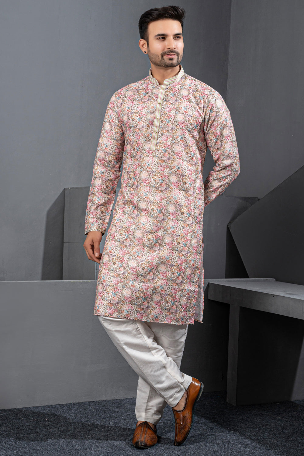 Multicoloured Printed Mens Kurta Pajama (NMK-8779) - Nihal Fashions