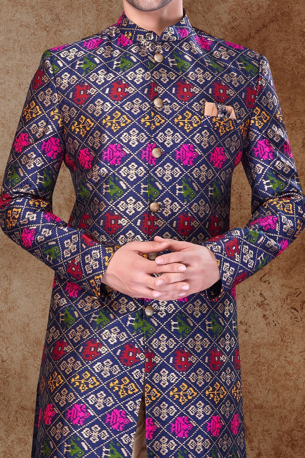 Multicoloured Silk Sherwani for Men (NMK-6759) - Nihal Fashions