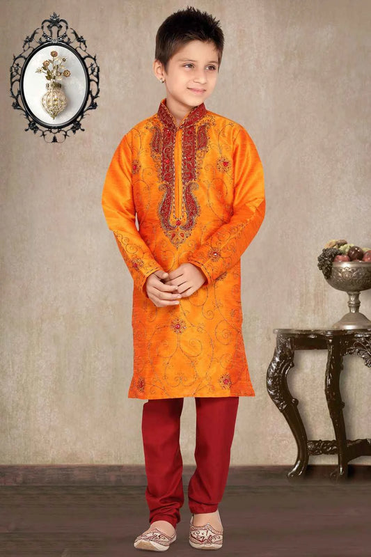 Mustard Art Dupion Kids Kurta Pajama (NKK-471)