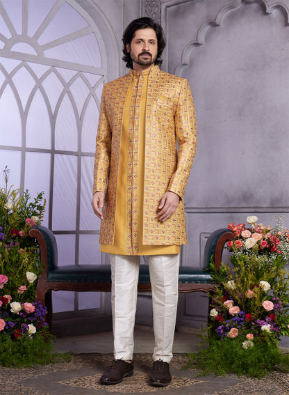 Mustard Art Silk 2 Pcs Jacket Set (NMK-8320) - Nihal Fashions