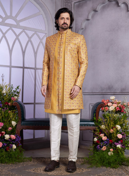 Mustard Art Silk 2 Pcs Jacket Set (NMK-8320) - Nihal Fashions